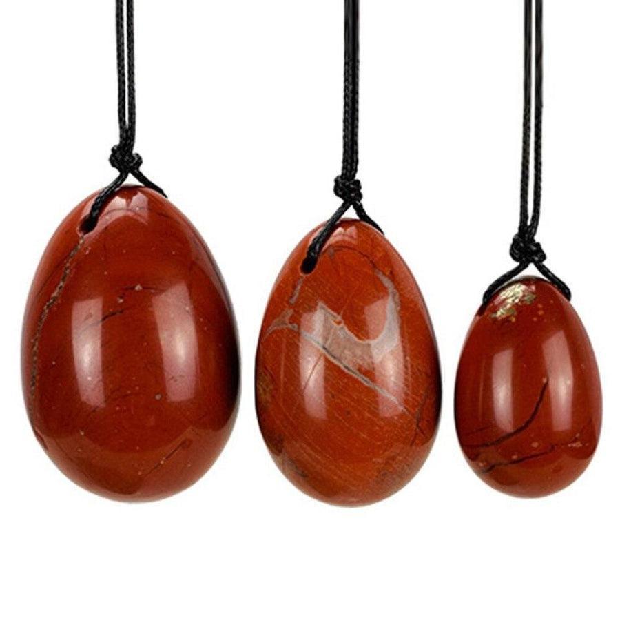 Ensemble de trois œufs de Yoni en jaspe rouge, différentes tailles