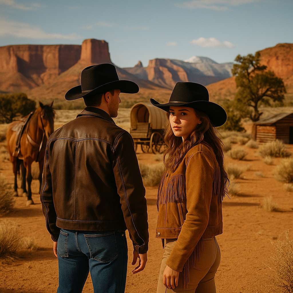 Couple en tenue cowboy dans le désert du Colorado