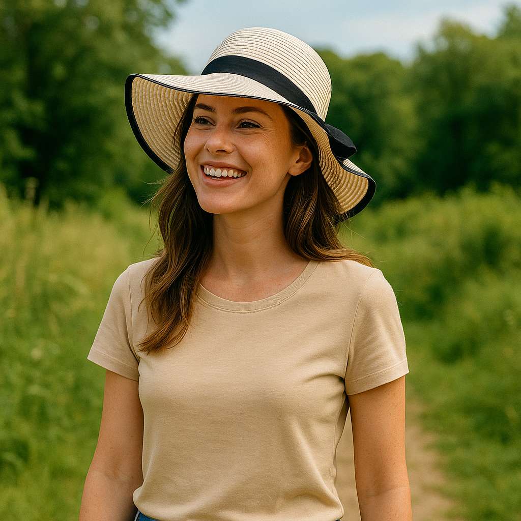 Femme portant un chapeau de paille dans un cadre naturel