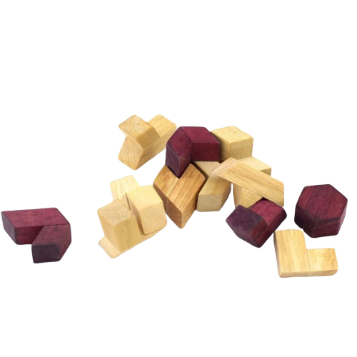 Solution du casse-tête hexagonal en bois montrant l'assemblage final