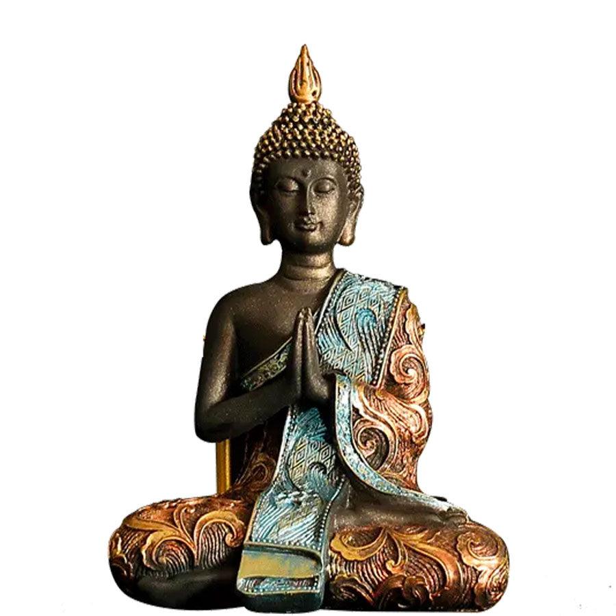 Statue Bouddha en résine, posture méditative, vue de face