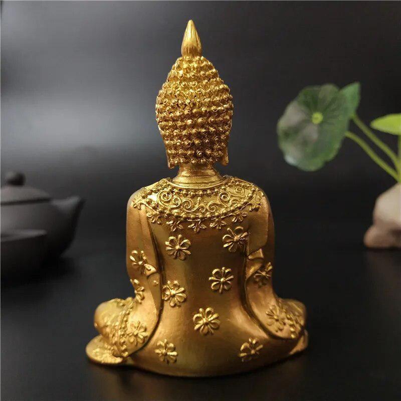 Statue Bouddha or namasté, perspective latérale gauche
