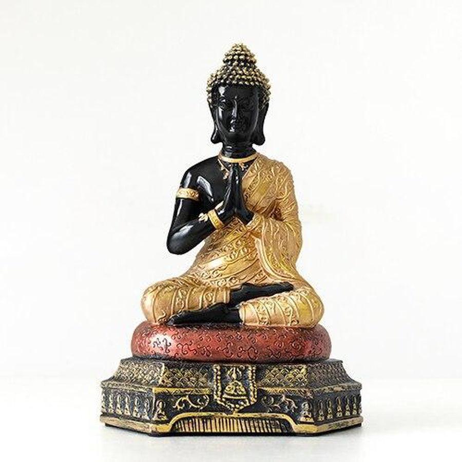 Statue Bouddha Anjali-Mudra assis, résine peinte à la main