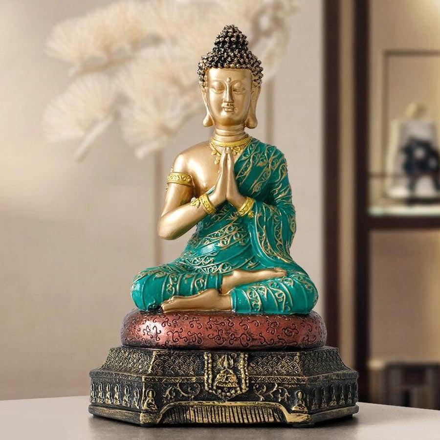 Statue Bouddha Anjali-Mudra en résine, vue de face