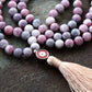 Mala de méditation en rhodonite givrée avec bracelet assorti