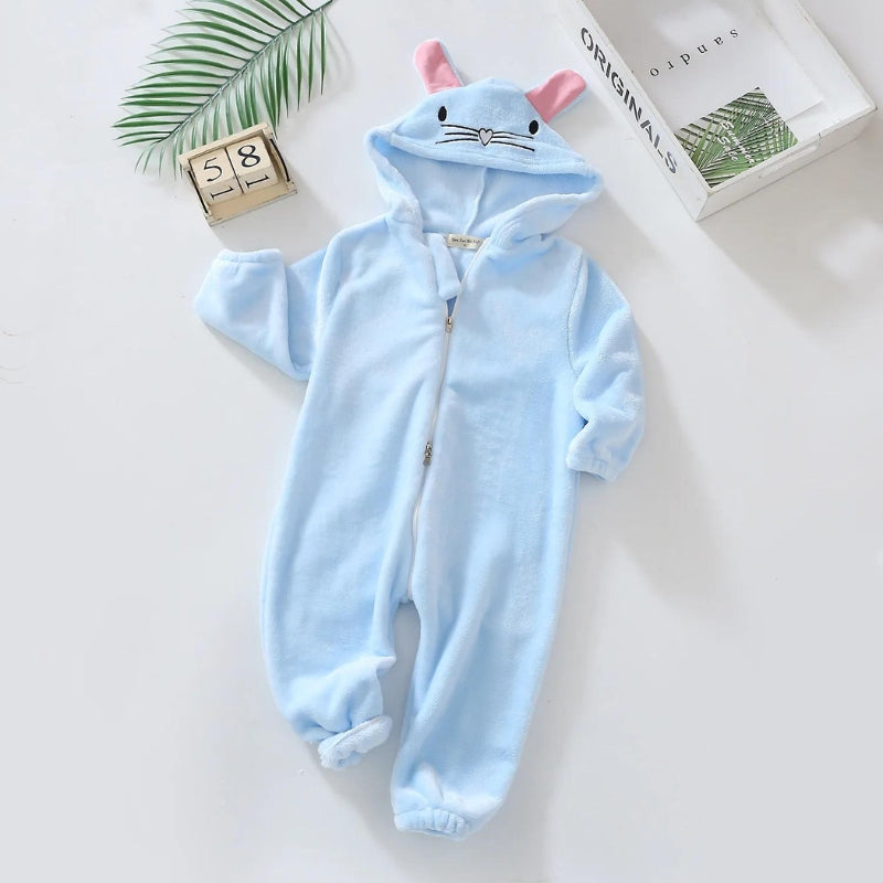 Surpyjama bleu ciel pour bébé avec capuche lapin