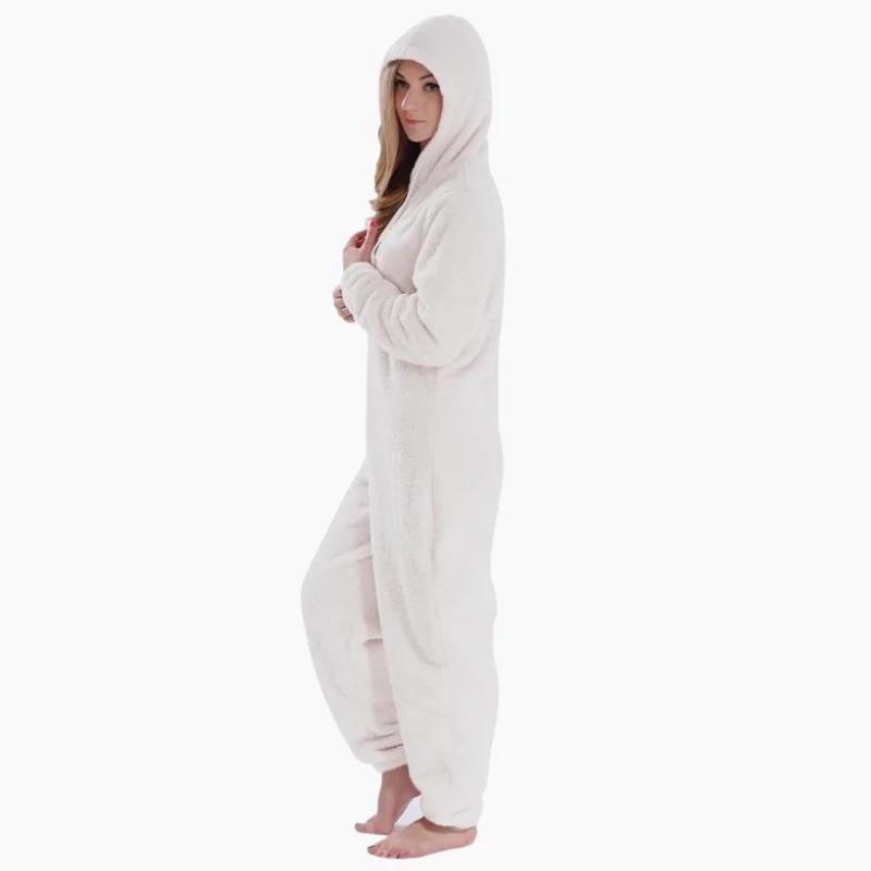 Surpyjama polaire blanc avec capuche et fermeture éclair