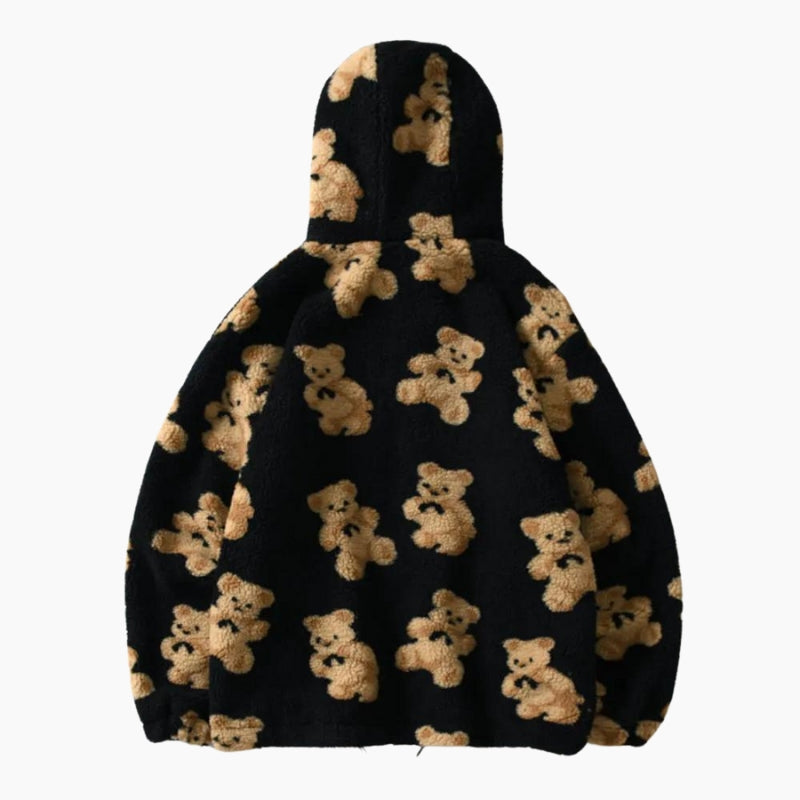 Sweat à capuche noir avec motif oursons ludiques