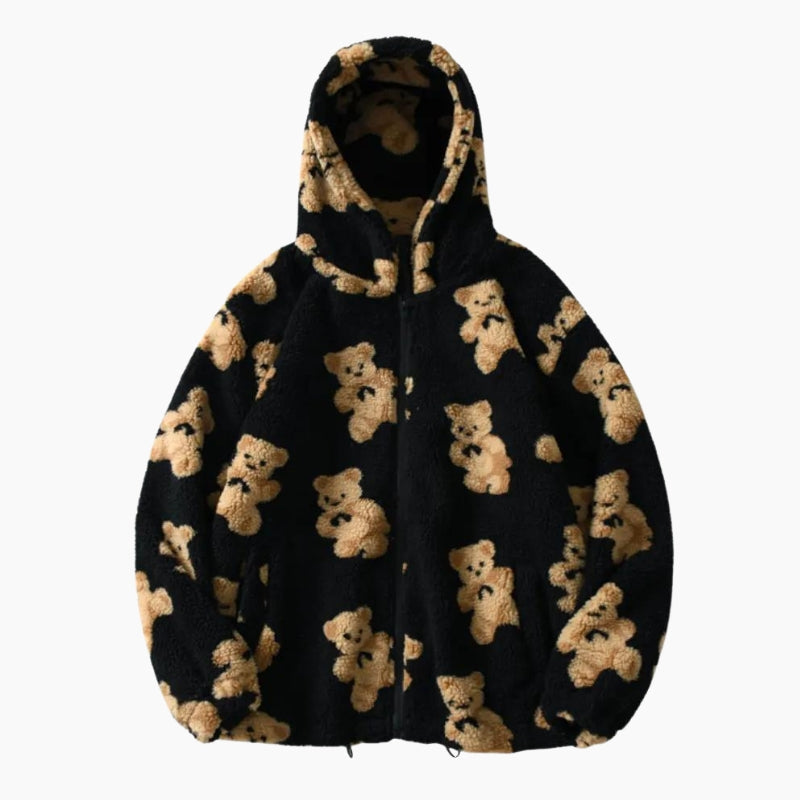 Détail du motif nounours sur sweat-shirt blanc en Pilou Pilou