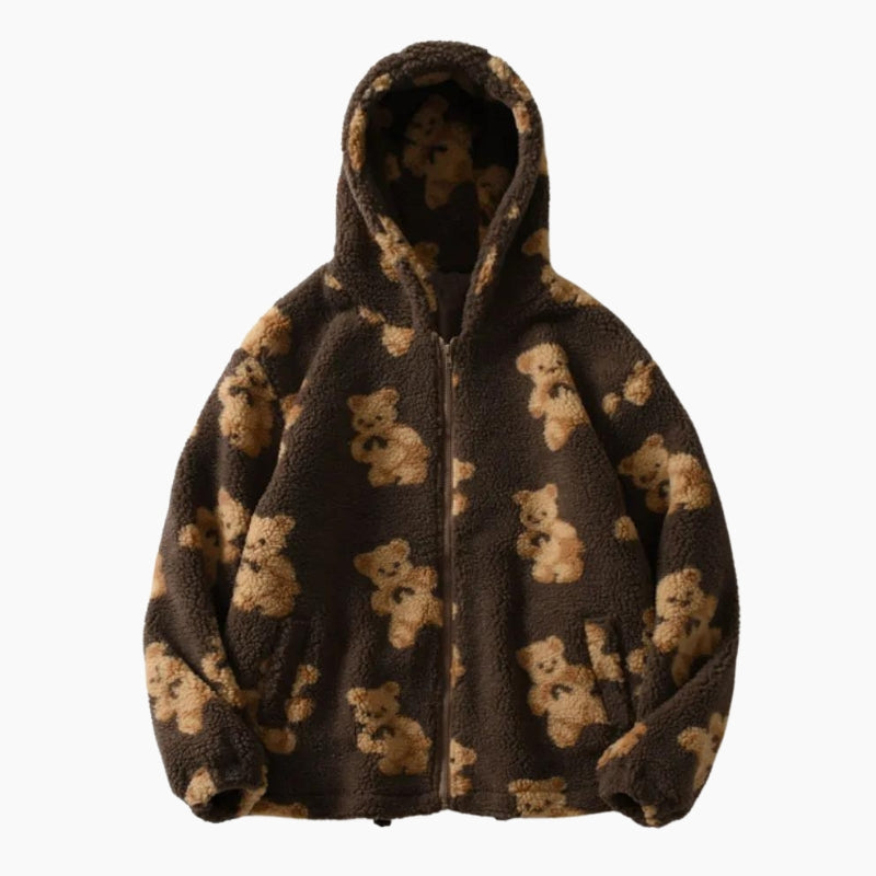 Sweat-shirt noir à motifs nounours, matière Pilou Pilou