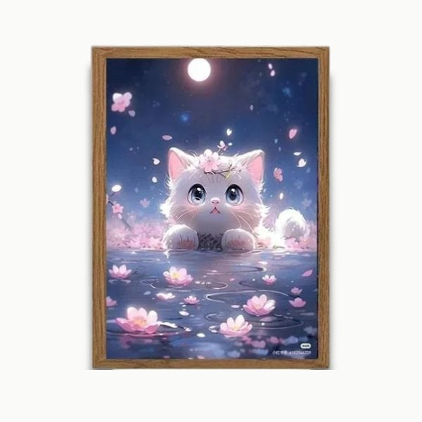 Tableau avec chat illuminé sous ciel étoilé