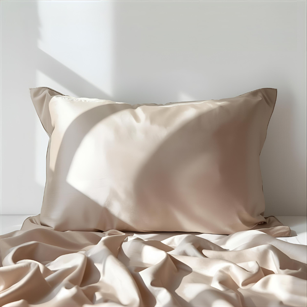 Gros plan sur la texture douce de la soie taupe