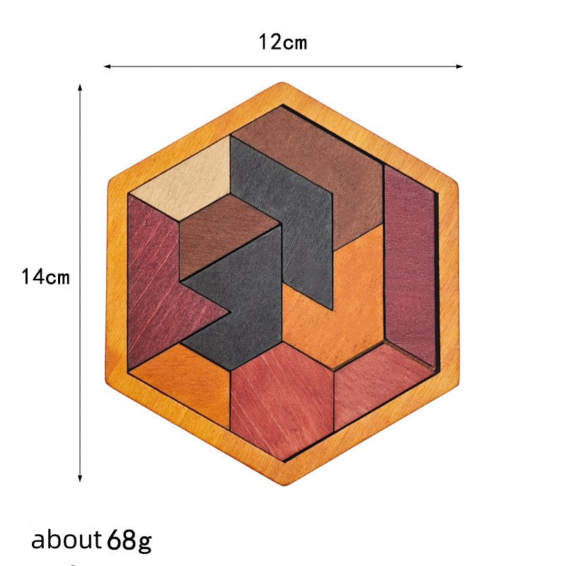 Tangram en bois avec effet 3D et motifs en méandre