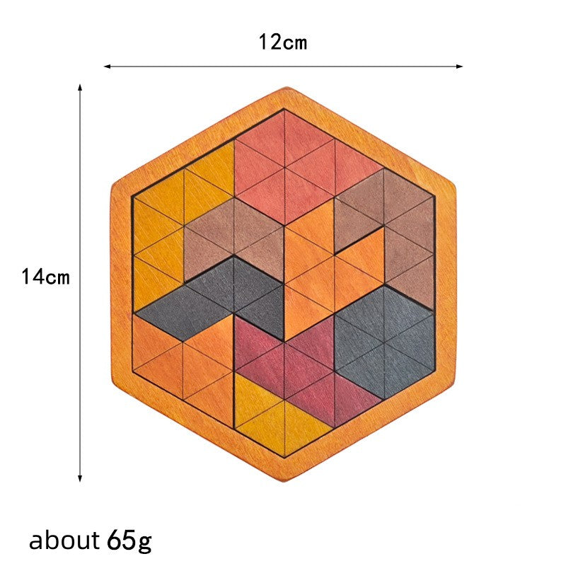 Tangram en bois avec mosaïque de triangles colorés