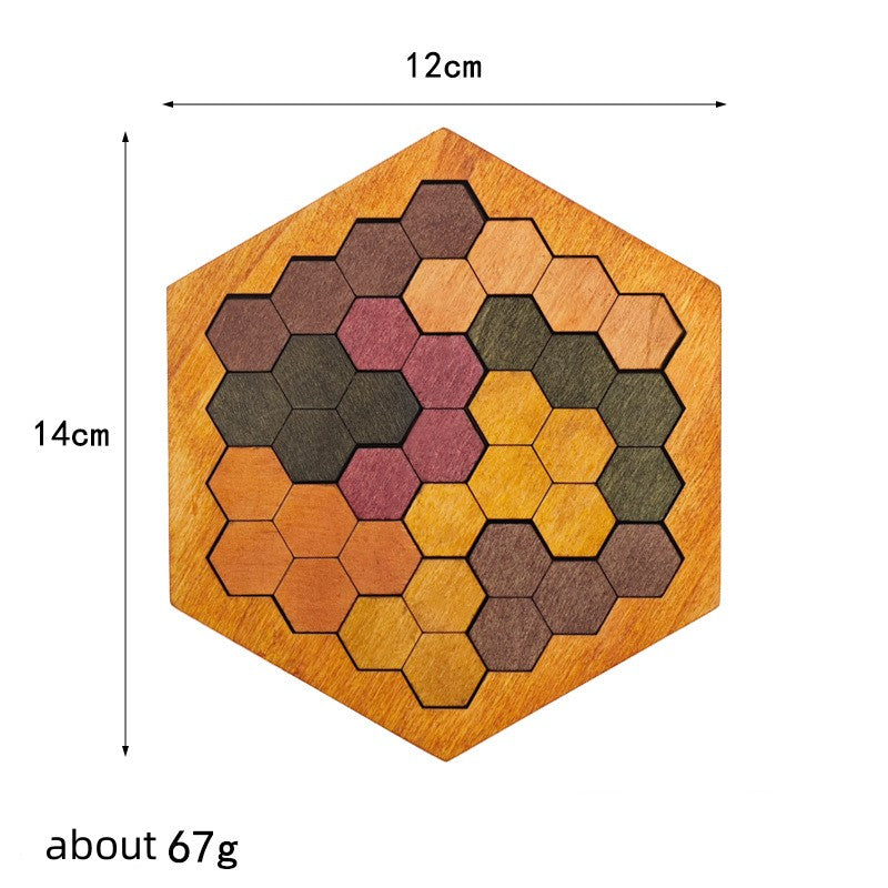Tangram hexagonal en bois avec motif nid d'abeille