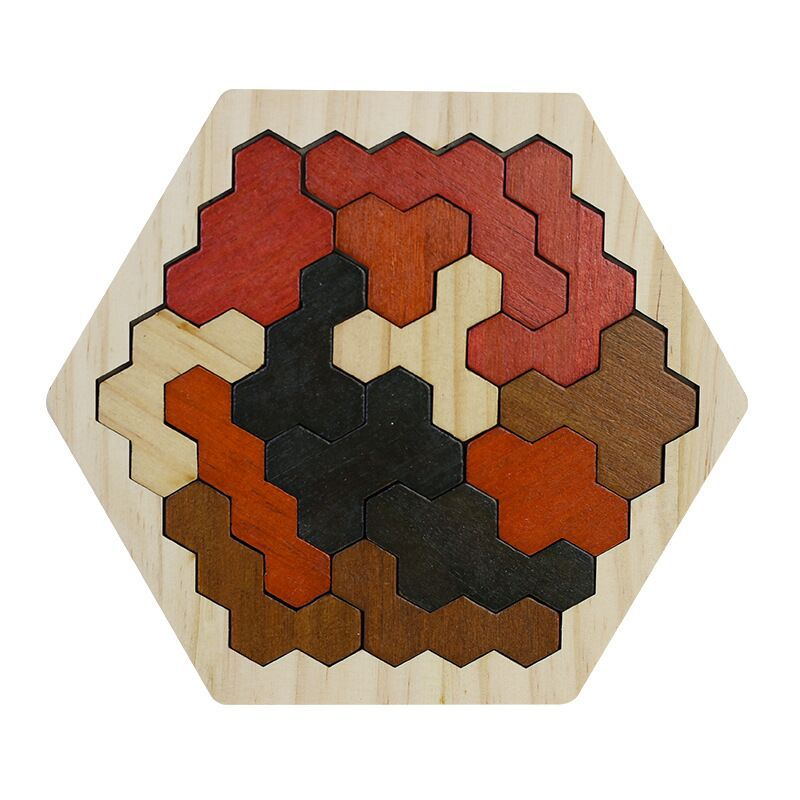 Puzzle en bois avec pièces hexagonales à assembler