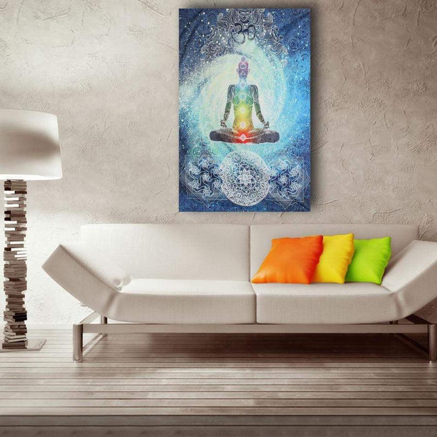 Symbole Om au-dessus de Bouddha, favorisant la méditation