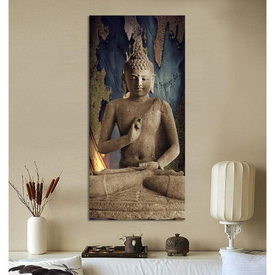 Représentation de Bouddha sur toile, ambiance sereine et spirituelle