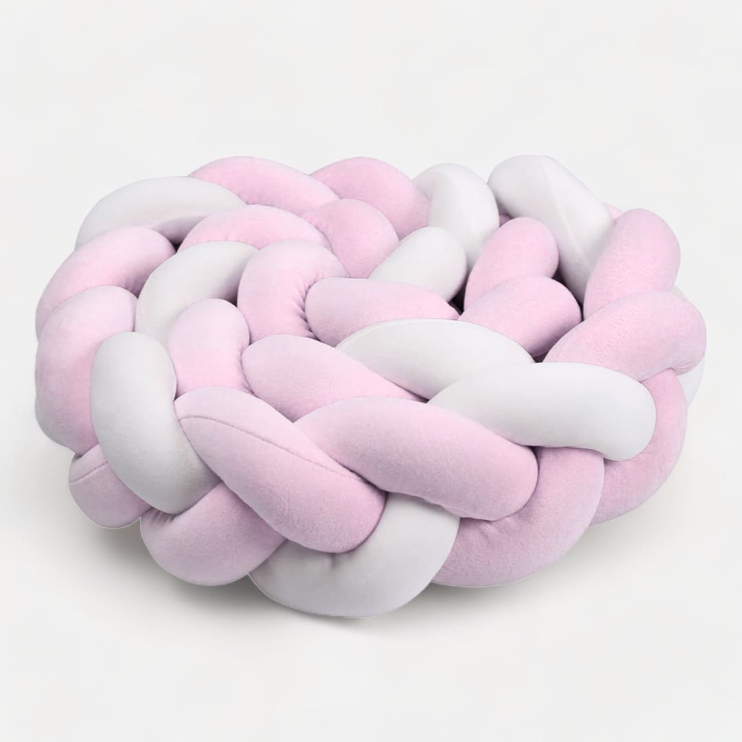 Tour de lit tressé rose et blanc en coton