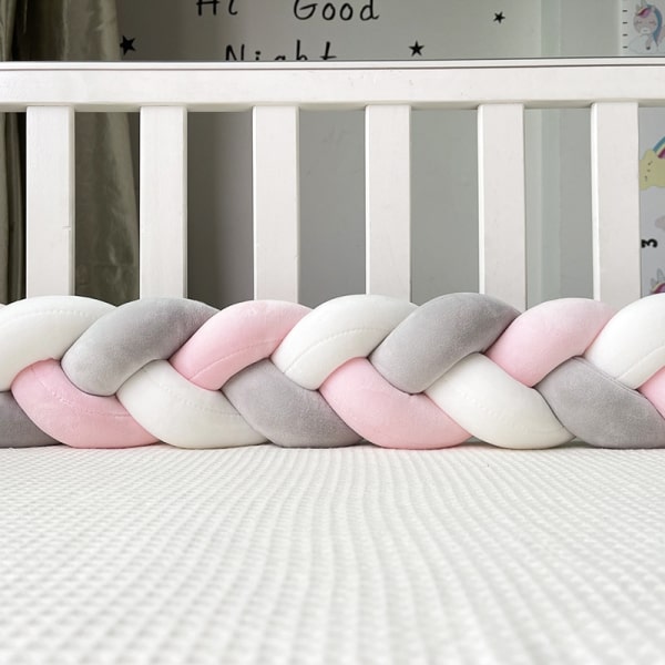 Tour de lit tressé en coton velours rose gris blanc