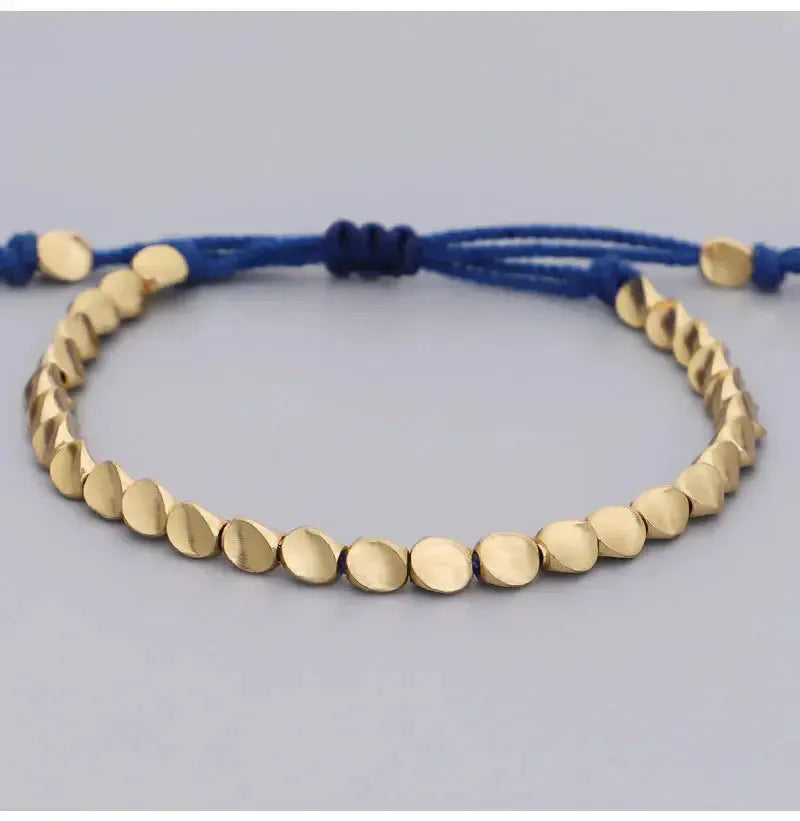 Ensemble de bracelets tibétains, fil bleu et cuivre