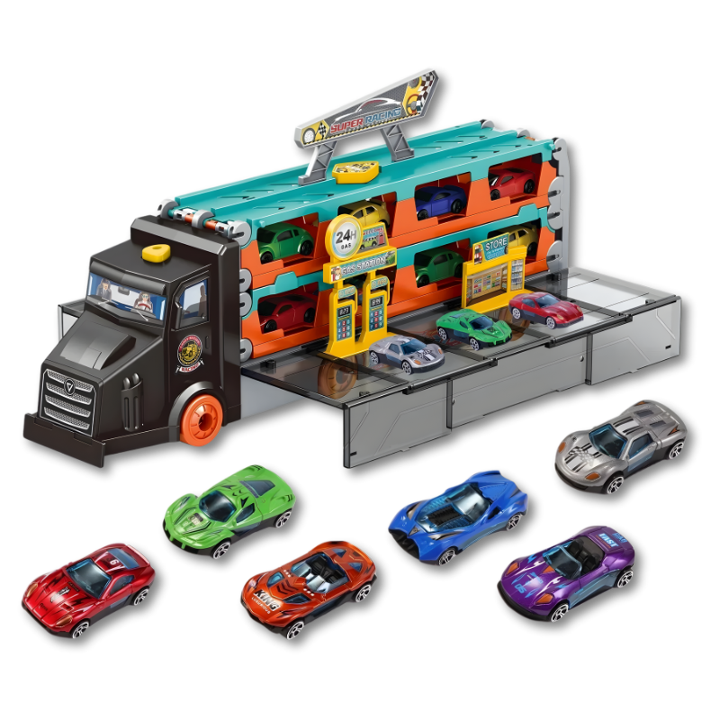 Camion transporteur noir avec détails réalistes