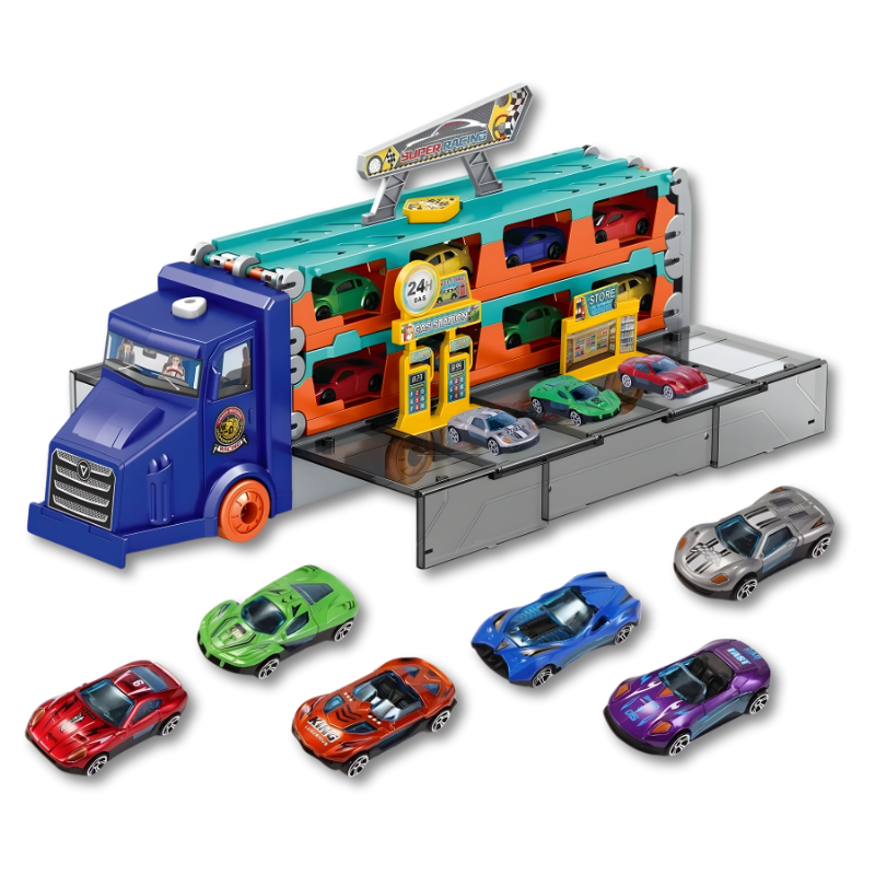 Camion transporteur bleu en plastique robuste