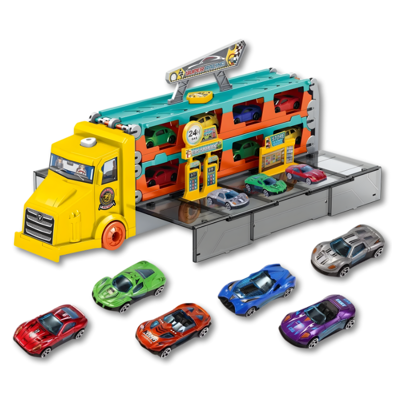 Camion transporteur jaune, design pliable pour enfants