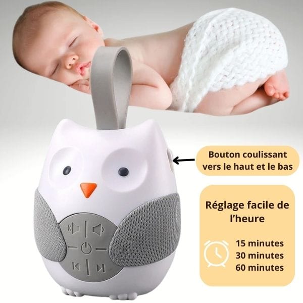 Veilleuse hibou fixée sur un berceau, ambiance sereine