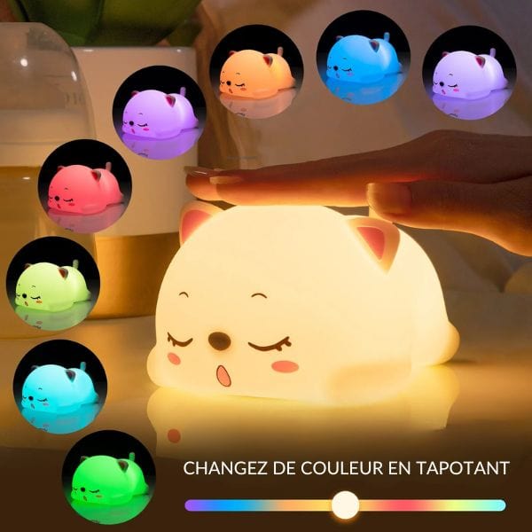 Gros plan sur la veilleuse chat en silicone souple