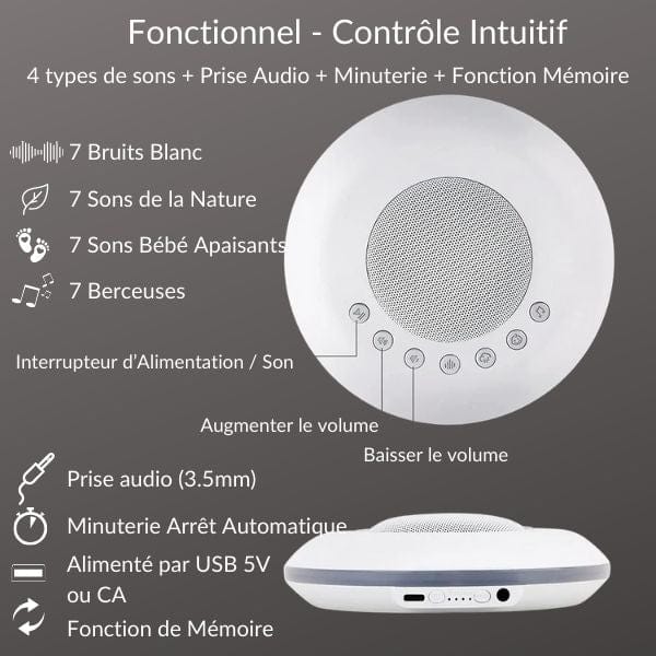 Gros plan sur la veilleuse avec boutons de réglage