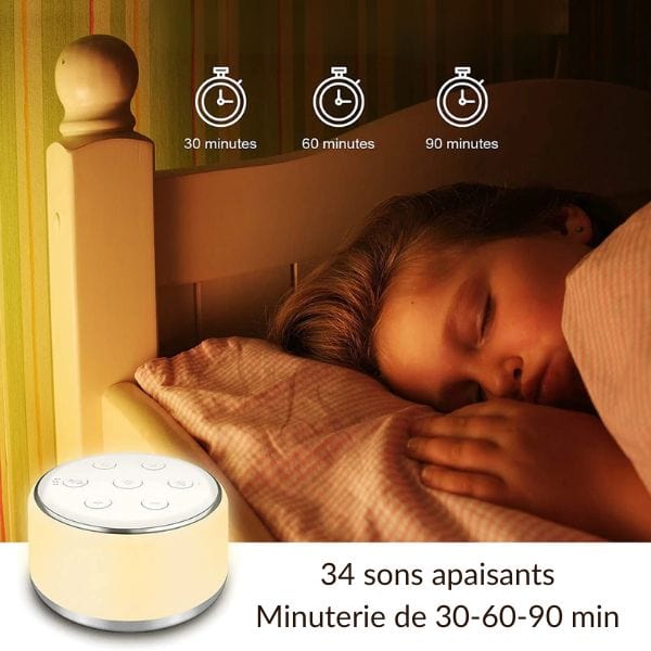 Gros plan sur la veilleuse avec boutons de réglage visibles