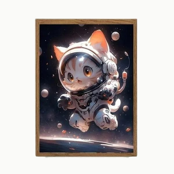 Veilleuse en forme de chat astronaute avec lumière LED douce
