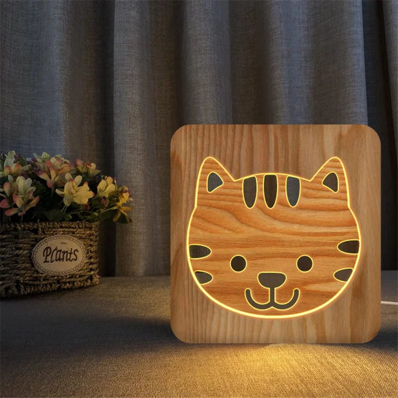 Veilleuse LED en bois en forme de chat pour enfants