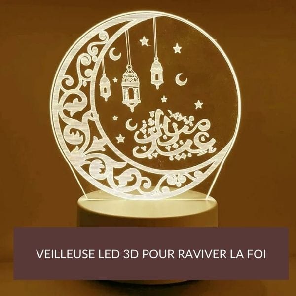 Veilleuse coranique en acrylique avec croissant de lune illuminé