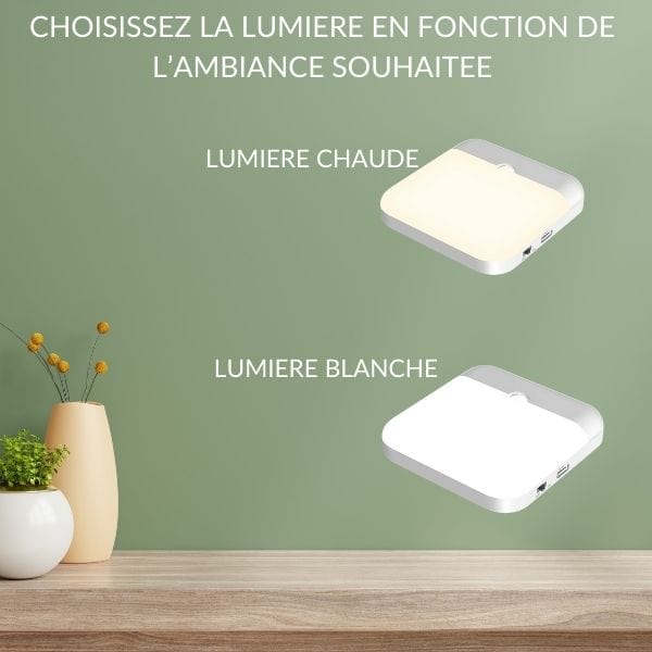 Veilleuse LED montrant son design compact et moderne