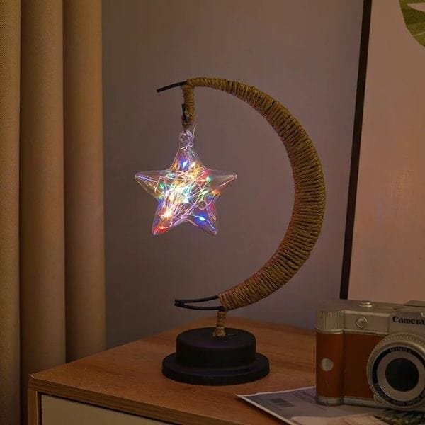 Veilleuse étoile LED sur support croissant de lune