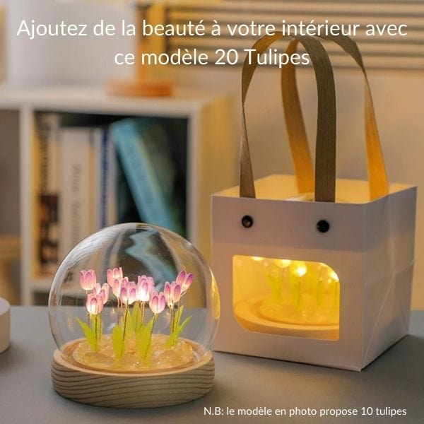 Vue rapprochée des tulipes éclairées dans le dôme en verre