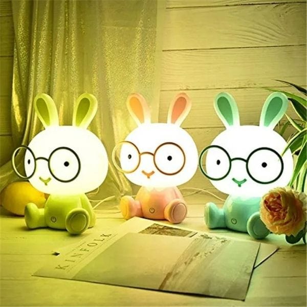 Veilleuse lapin avec lunettes, lumière LED douce