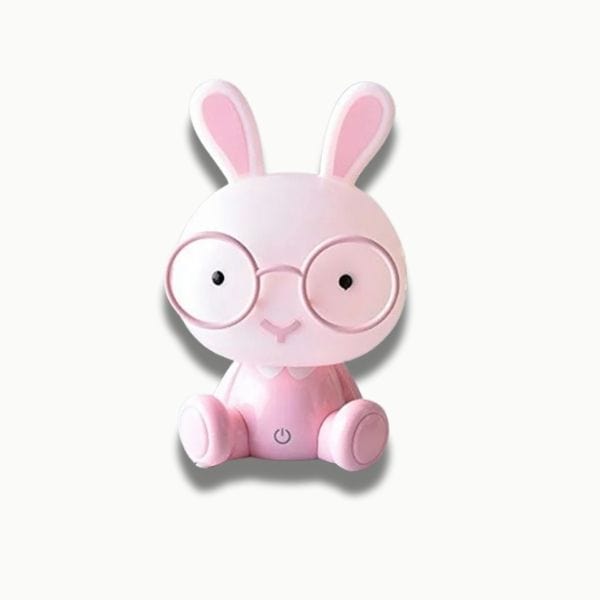 Veilleuse lapin rose, lunettes, éclairage apaisant