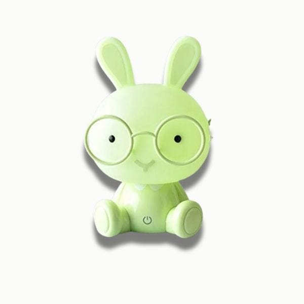 Lapin veilleuse verte, lunettes, lumière ajustable
