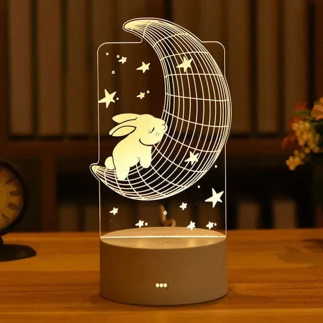 Veilleuse lapin endormi sur lune avec lumière chaude
