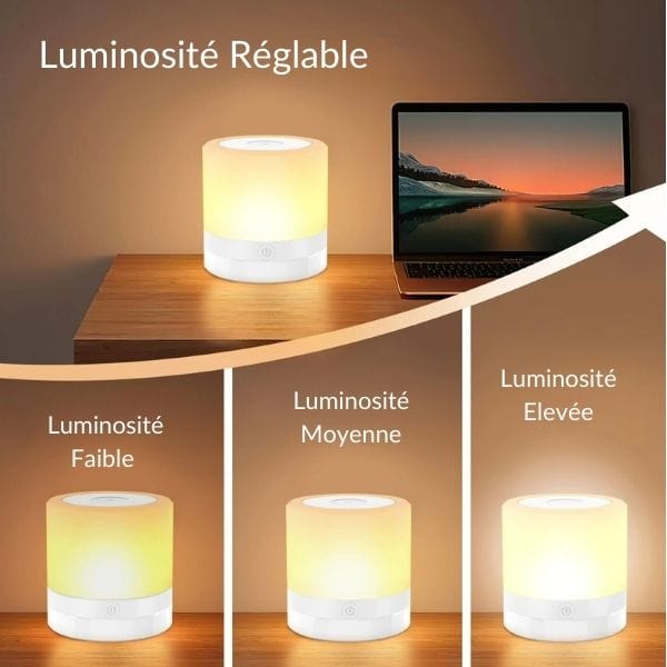 Veilleuse LED tactile montrant différentes couleurs disponibles