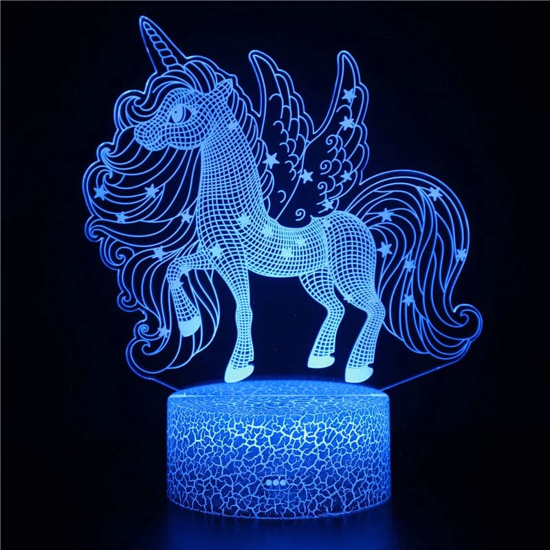 Veilleuse licorne 3D allumée avec couleurs changeantes