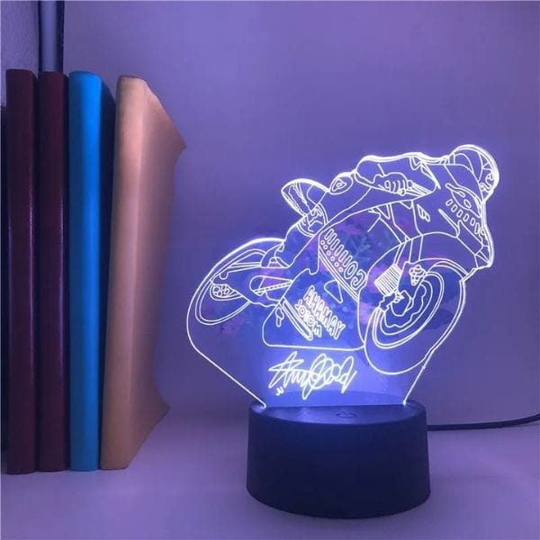 Veilleuse LED 3D moto avec base craquelée multicolore