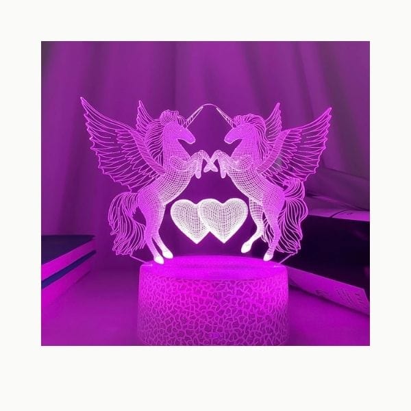 Veilleuse licorne avec base craquelée blanche illuminée