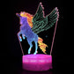 Veilleuse licorne en acrylique 3D allumée, vue de face