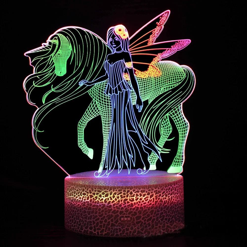 Veilleuse licorne 3D multicolore sur fond blanc