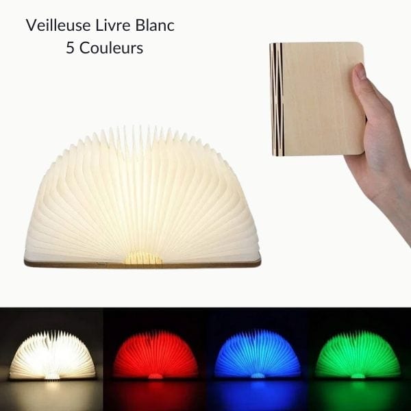 Veilleuse LED blanche avec cinq couleurs, ouverte à 360 degrés
