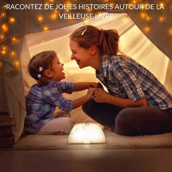 Vue latérale de la veilleuse livre marron déployée